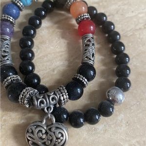 chakra yoga healing bracelet real stones stretch  Set Of Two
